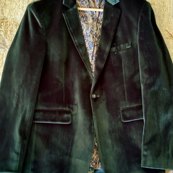 Emerald green Velvet Blazer single breasted formal Wedding Prom Christmas 40R - Picture 4 of 12